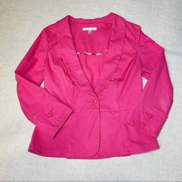 CAbi Pink Cotton Twill Peplum Blazer Jacket 8 Medium - Picture 10 of 12